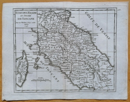 Vaugondy Original Copper Stitch Map Italy Tuscany - 1750 - Picture 1 of 1