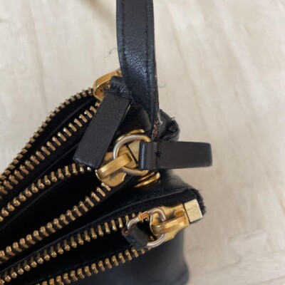 CELINE Trio Leather Shoulder Bag Crossbody Pouch color black gold