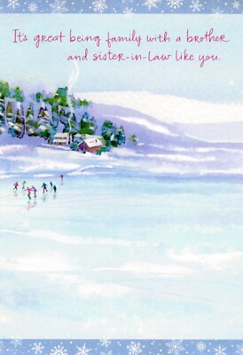 Nice CHRISTMAS Card FOR BROTHER & SISTER-IN-LAW, Ice Skate Family by Hallmark + 
