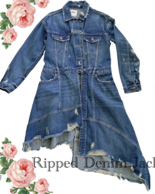 ZARA Asymmetric Ripped Denim Jacket Dress, XS/XSmall | eBay