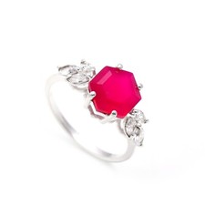 Hot Pink Chalcedony Hexagon Shape Handmade Ring Solid Silver Lightweight Jewelry