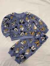 Disney Baby Fleece Jogger Sweatsuit 12M 2-Piece Mickey Goofy Pluto Blue Soft