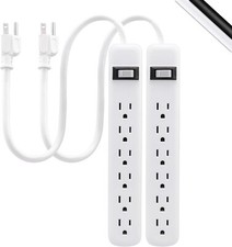 WHITE GE 6Outlet Power Strip 2 Pack 15 Ft Extension Cord Heavy Duty Plug