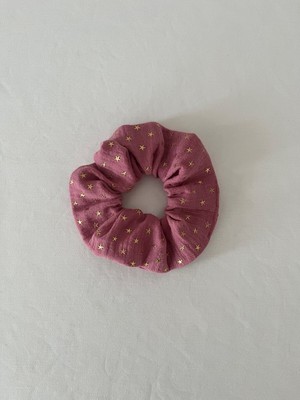 Handmade Scrunchie Musselin Baumwolle Pink Gold Sterne Haargummi Accessoire 