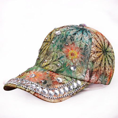 Women Crystal Baseball Cap Adjustable Casual Travel Lace Flower Sport Visor Hats - Picture 8 of 32