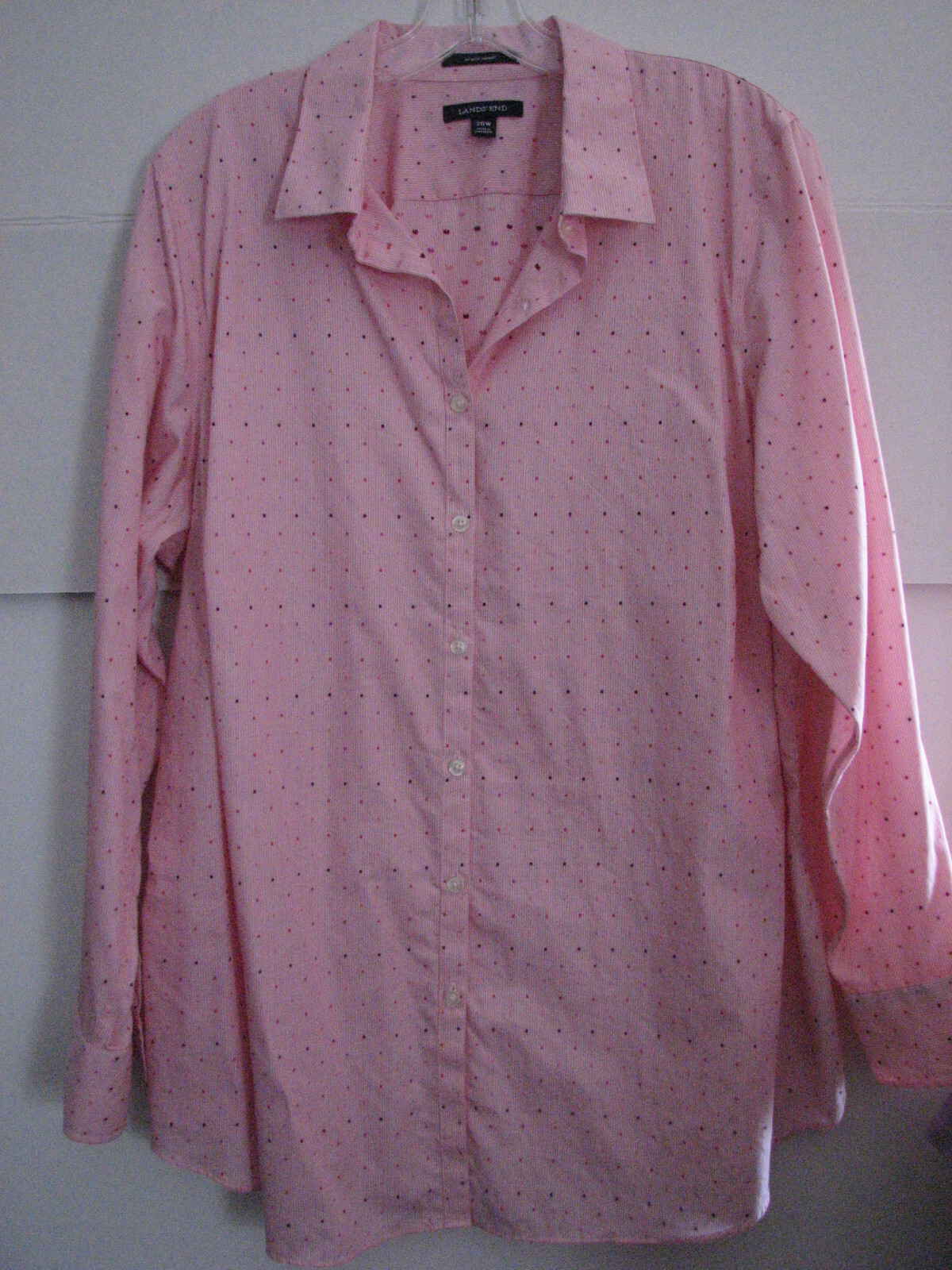 Women Lands End Blouse Plus Shirt Pink Striped Dotted Swiss L/S Size 20W 2X EUC! eBay