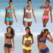 Women Push Up Bra Boy Shorts Bikini Set Summer Padded Bathing Swimsuit Beachwear