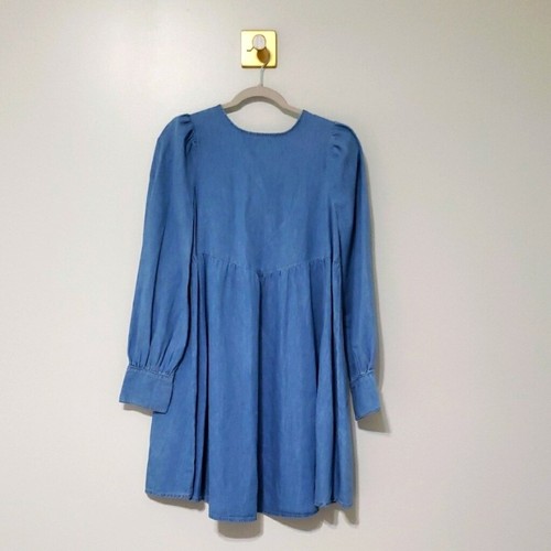 ASOS Maternity 4 Denim Mini Dress Blue Jean Cotton Casual Long Sleeves Classic