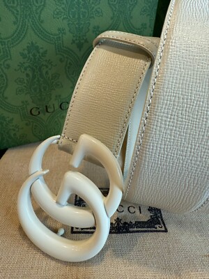 Gucci White Leather Belt with Gold Double G Buckle size is 4*80cm Gucci 400593 Belt Supreme Leather with Polished Golden  main image 2