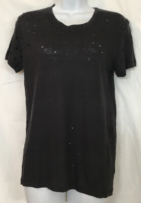 Iro Top Clay Black Short Sleeve Perforated Holes Linen Crew Nwt Size Xs