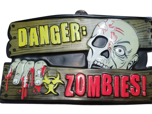 Vintage Danger Zombie HALLOWEEN Plastic Sign 17 X 10 COLORFUL