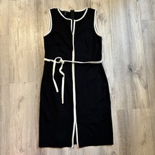 Talbots Women Size 2 Petite Black White Trim Toe Waist Pencil Little Black Dress
