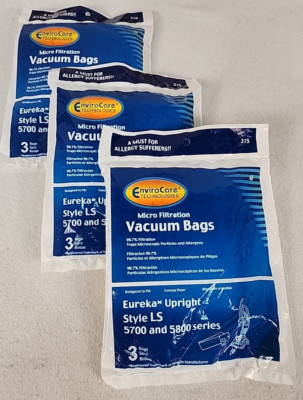 OEM Eureka Type LS Micro Filtration Vacuum Bags 5700, 5800 Series 3x3Paks 9 Bags