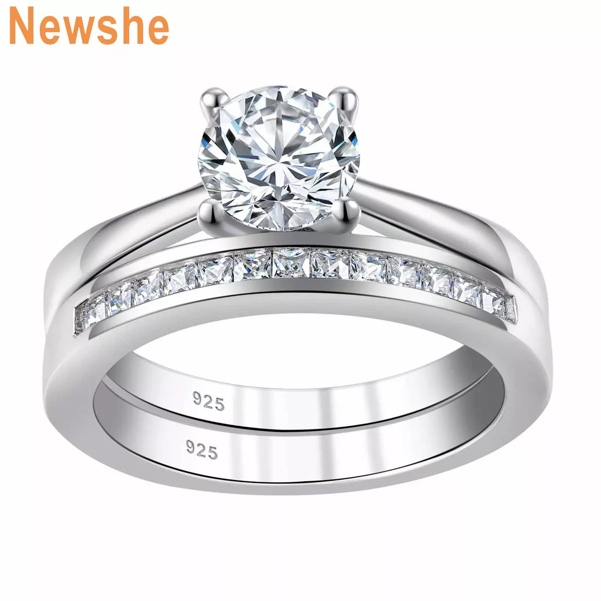 Newshe 1CT Engagement Wedding Ring Set for Women 925 Sterling Silver AAAAA CZ