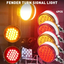 4pcs Round Amber/Red 48 LED Double Face Pedestal Fender Brake Turn Signal Light