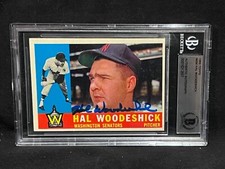HAL WOODESHICK SENATORS SIGNED AUTOGRAPH 1960 TOPPS CARD #454 BAS BECKETT *937