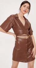 NASTYGAL Contemporary Modern Faux Leather Cut Out Waist Womens Dress US 8 NWT #C