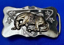 End of the Trail Horse - Engraved Stars - Head Down Vintage Western Belt Buckle
