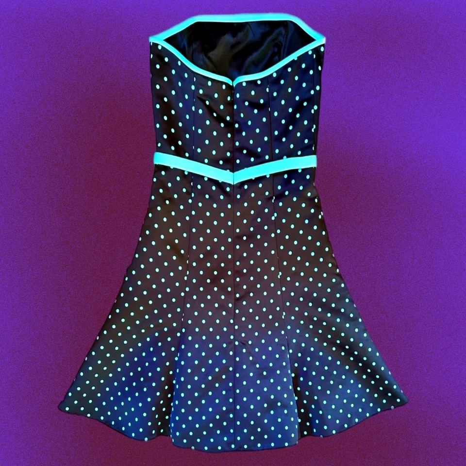 Vestido Gunne Sax Jessica McClintock Y2K para mujer azul/negro a lunares talla pequeña 5/6 Foto 3 de 4