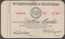New England Association of Railroad Veterans Membership Card 1924