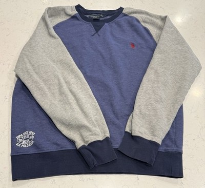 Vintage US Polo Assn Sweatshirt Men's Large Gray Blue LS Color Block Pullover