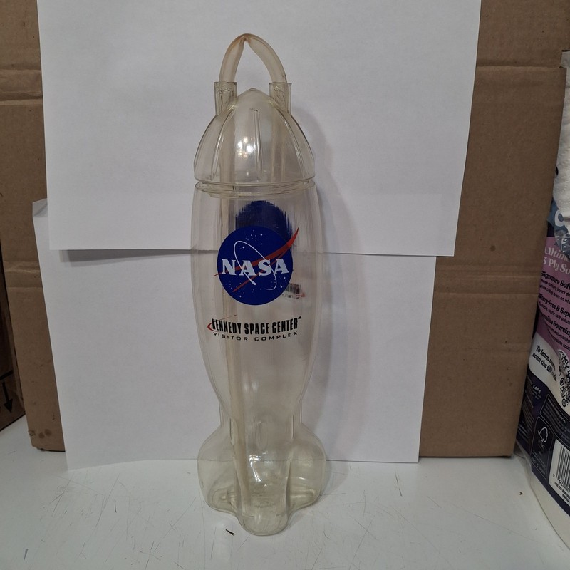 Rocket Kennedy Center Plastic Drink Bottle Souvenir NASA Rare Clear VTG