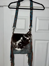 Myra Bag Cobal Blue Concealed Carry Crossbody-Shoulder Bag Hair On Cow Hide Flap