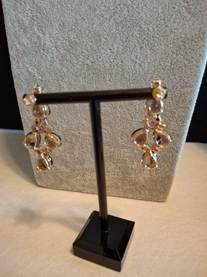 Pendientes colgantes genuinos de turmalina multicolor y cuarzo ahumado oro sobre SS Foto 4 de 4