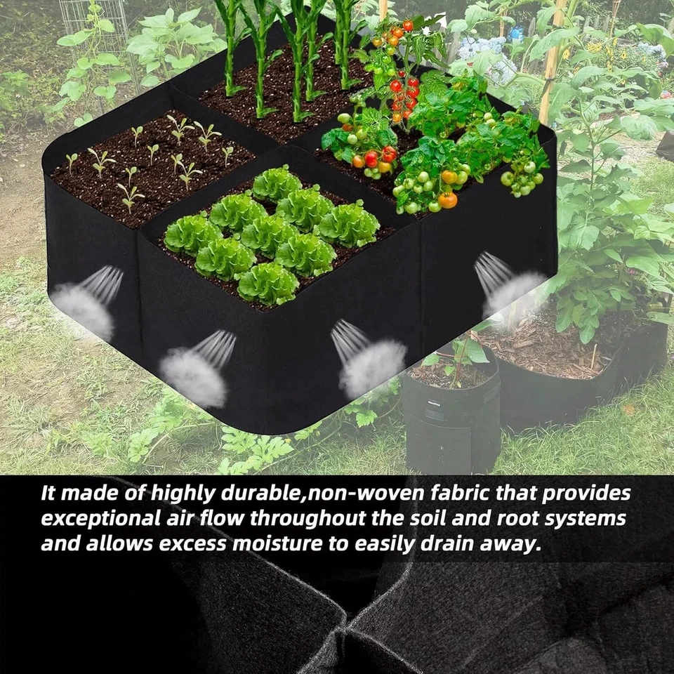 Fabric Raised Garden Beds Outdoor 2X2 Ft 4 Grids Plant Grow Bags Raised Bed - Image 3 of 3