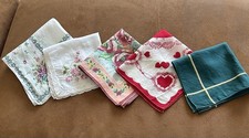 5 Vintage Handkerchiefs 12x12, 10x10, 11x11, 11x11 and 10x10.