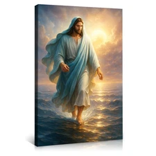 Jesus Christian Canvas Wall Art Jesus Walking on Water Poster Print Minimalist