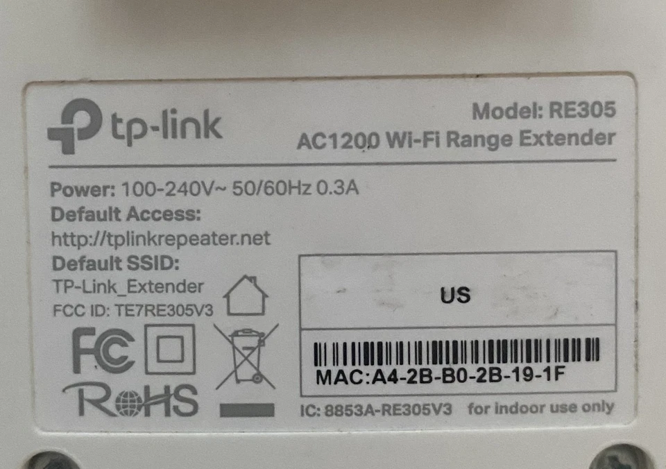 TP-Link AC1200 Wi-Fi- Range Extender, Model RE-305, Power 100-240V, 50/60Hz 0.3A - Image 4 of 4