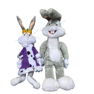 Lot 2 Warner Bros Bugs Bunny King and Classic Vintage Plush Figures