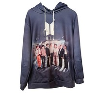 BTS Pop Group Purple Silver Long Sleeve Graphic Band Pullover Hoodie Size XL