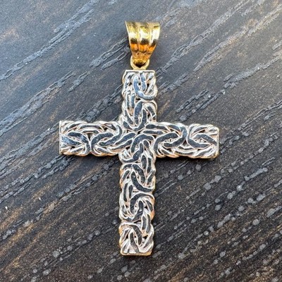 Vintage AK 14K GOLD BYZANTINE CROSS PENDANT Yellow White