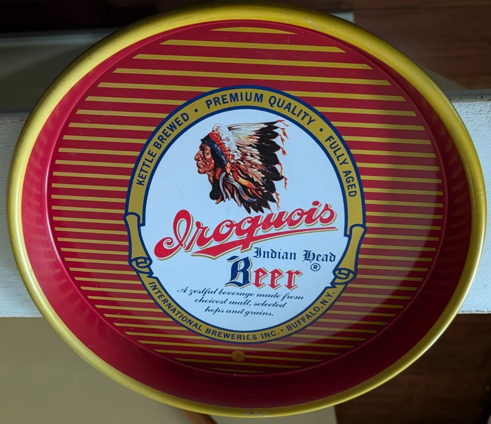 Bandeja metálica vintage de 13 pulgadas Iroquois Brewing Buffalo NY Indian Head Beer Foto 2 de 4