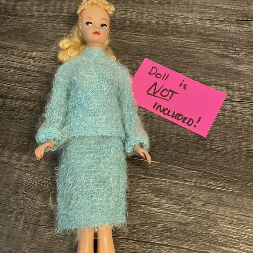 Vintage Barbie Fashion Doll Size Fuzzy Blue Skirt & Jacket Set - 1960s - MINTY