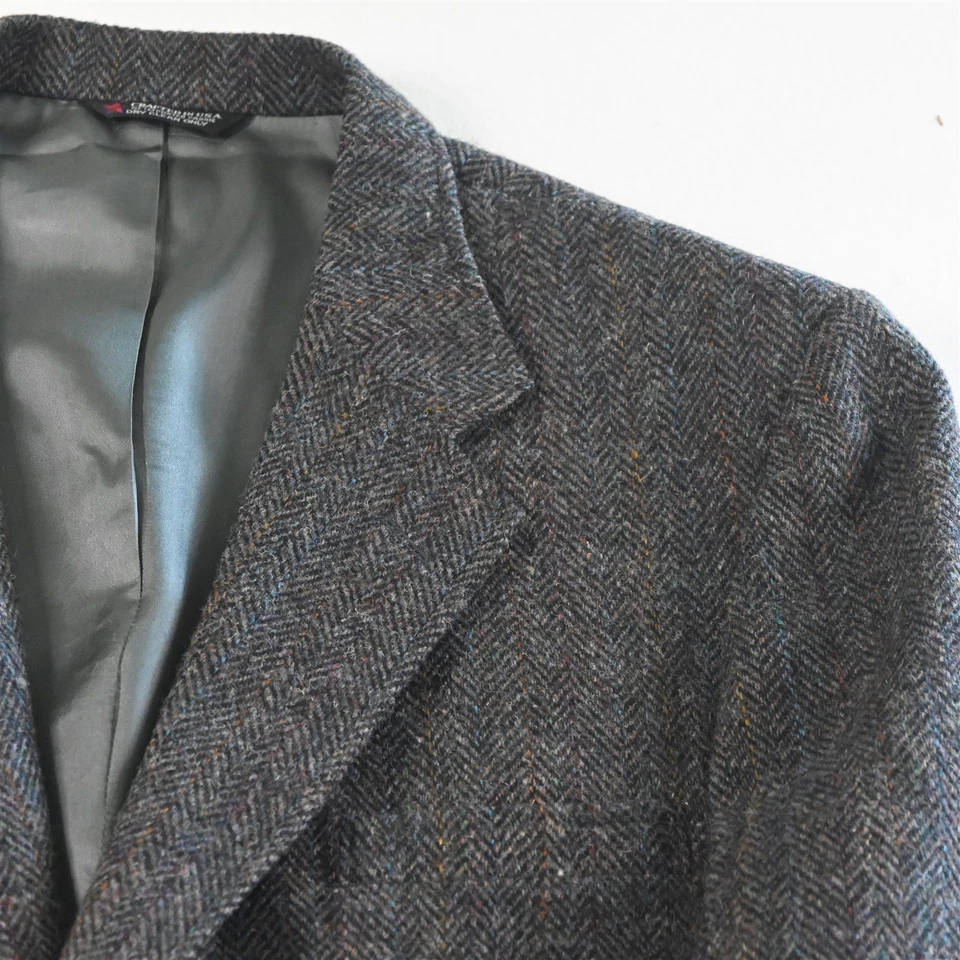 Винтажный сделано в США Harris Tweed 44S серый Herringbone Fleck блейзер куртка спортивное пальто - Изображение 2 из 4
