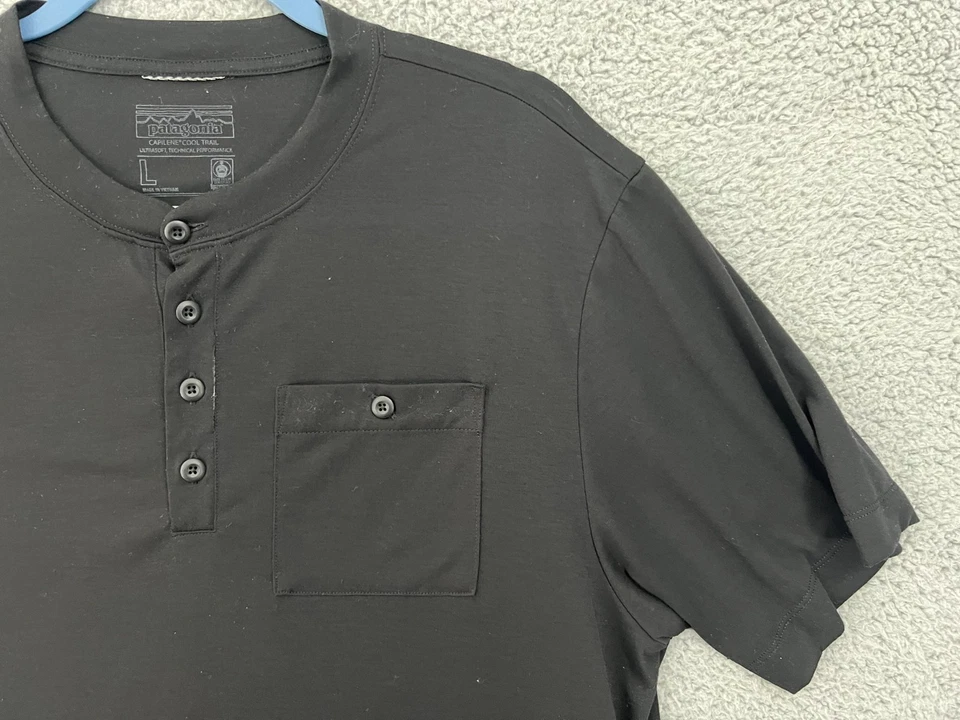 Patagonia Capilene Cool Trail Shirt Mens Large Black Henley Performance Stretch - Image 4 of 4
