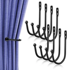 8 Pcs Black Metal U Shaped Curtain Pull Backs - Wall Mounted Curtain Hooks with 