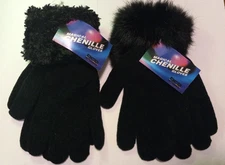 Women's Soft and Stretchy Chenille Black Basic Winter 1 Pair Magic Gloves