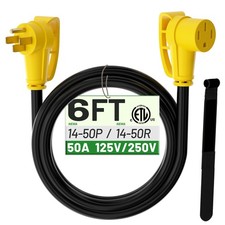 POWGRN NEMA 14-50P to NEMA 14-50R 50 Amp RV/EV Extension Cord 6 FT Outdoor wi...