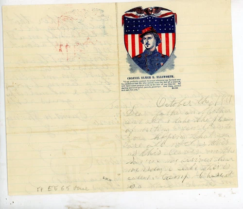 Civil War Patriotic Lettersheet Used with letter Col. Ellsworth