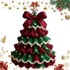 DIY Crochet Christmas Tree Kit,Handmade Crochet Christmas Tree,Tree Bow Pearl Em