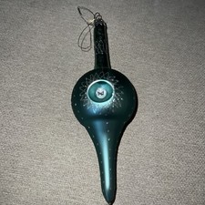 Vintage Blue Teal Large Mercury Glass Finial Christmas Ornament Made In Poland