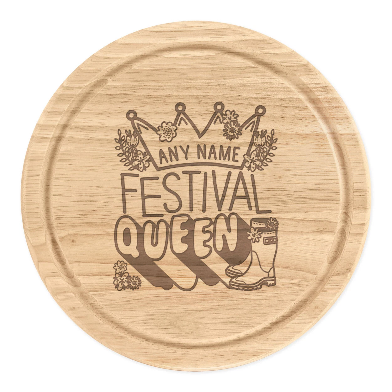 Personalised Festival Queen Round Chopping Cheese Board Funny Birthday