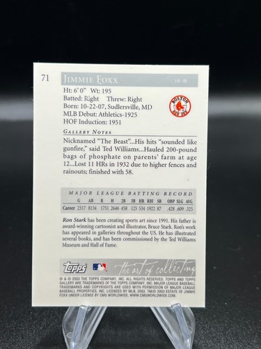 2003 Topps Gallery Artist's Proof Jimmie Foxx #71 Red Sox - Picture 3 of 3