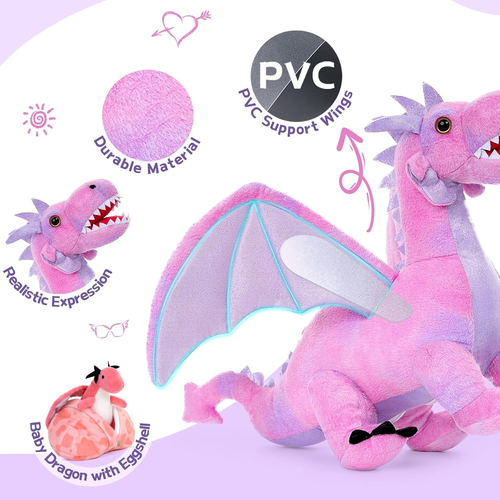 7 Pcs Dragon Plush Stuffed Animal,22 Inches Pink Dragon Plush Toy Set,Large Stuf - Picture 5 of 12