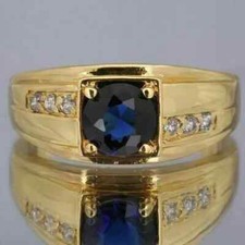 2Ct Round Cut Lab Created Blue Sapphire Wedding Band Ring 14K Yellow Gold Plated