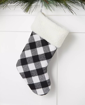 Holiday Lane Sherpa Fleece Cuff with Black and White Buffalo Plaid Body Stocking